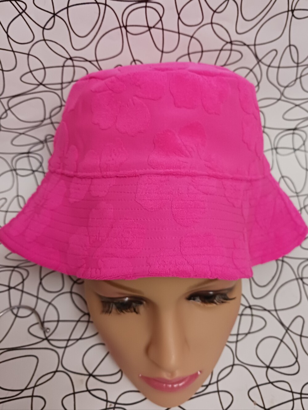 Bright Pink Floral Textured Bucket Hat